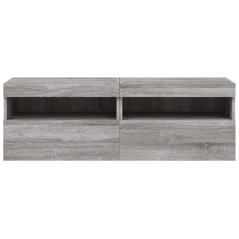 Sieninės TV spintelės su LED, 2vnt., pilka ąžuolo, 60x30x40cm