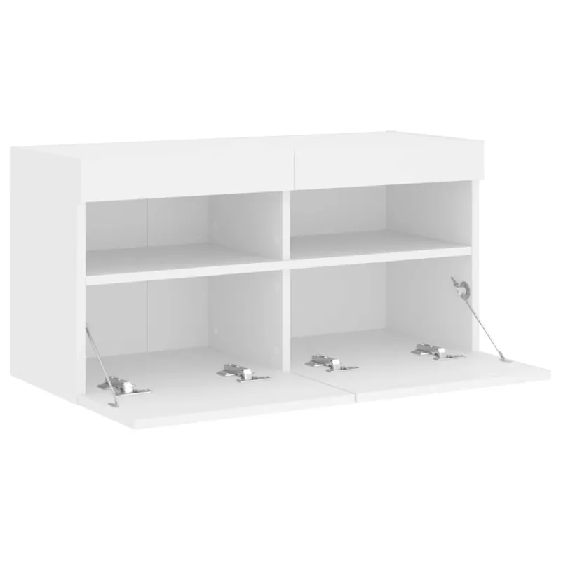 Sieninė TV spintelė su LED lemputėmis, balta, 80x30x40cm