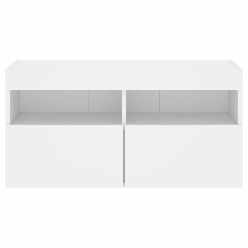Sieninė TV spintelė su LED lemputėmis, balta, 80x30x40cm