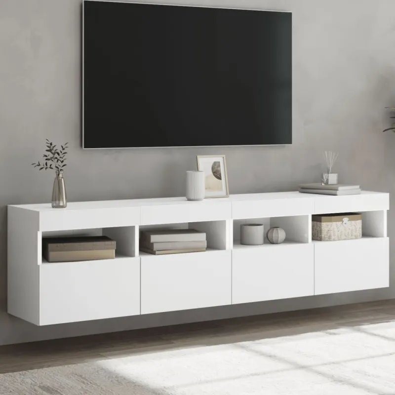 Sieninės TV spintelės su LED, 2vnt., baltos, 80x30x40cm