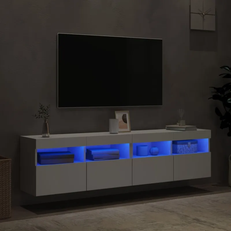 Sieninės TV spintelės su LED, 2vnt., baltos, 80x30x40cm