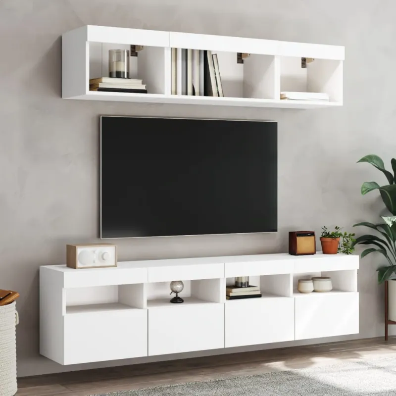 Sieninės TV spintelės su LED, 2vnt., baltos, 80x30x40cm