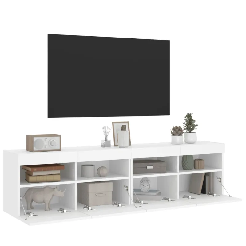 Sieninės TV spintelės su LED, 2vnt., baltos, 80x30x40cm