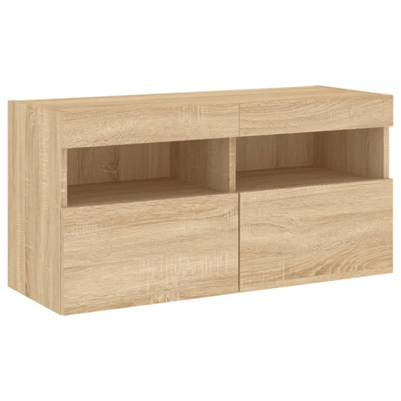 Sieninė TV spintelė su LED lemputėmis, ąžuolo, 80x30x40cm