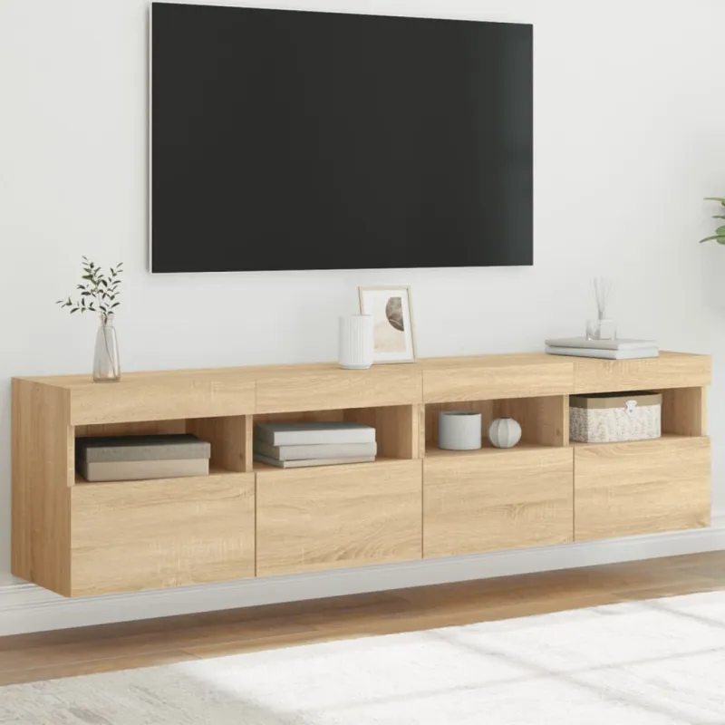 Sieninės TV spintelės su LED, 2vnt., sonoma ąžuolo, 80x30x40cm
