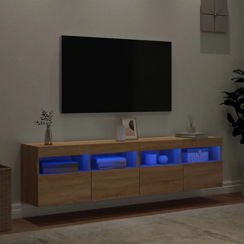 Sieninės TV spintelės su LED, 2vnt., sonoma ąžuolo, 80x30x40cm