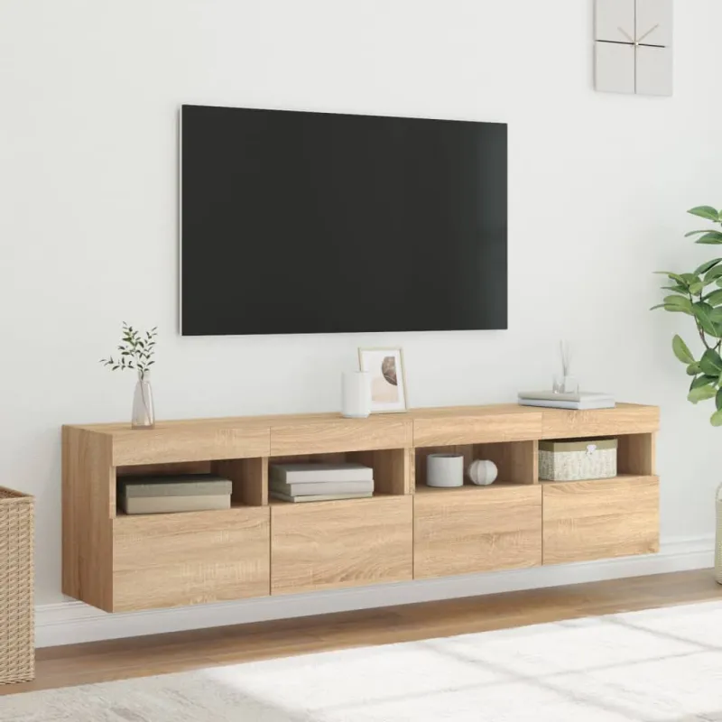 Sieninės TV spintelės su LED, 2vnt., sonoma ąžuolo, 80x30x40cm