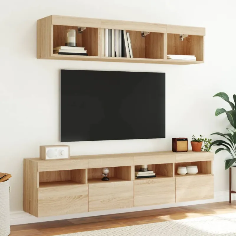 Sieninės TV spintelės su LED, 2vnt., sonoma ąžuolo, 80x30x40cm