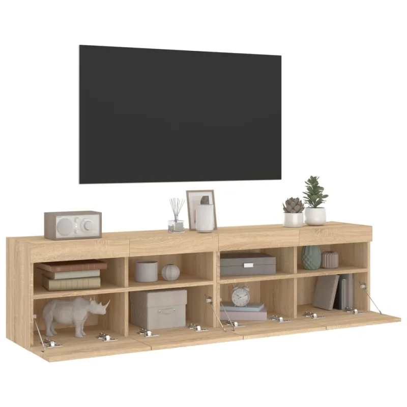 Sieninės TV spintelės su LED, 2vnt., sonoma ąžuolo, 80x30x40cm