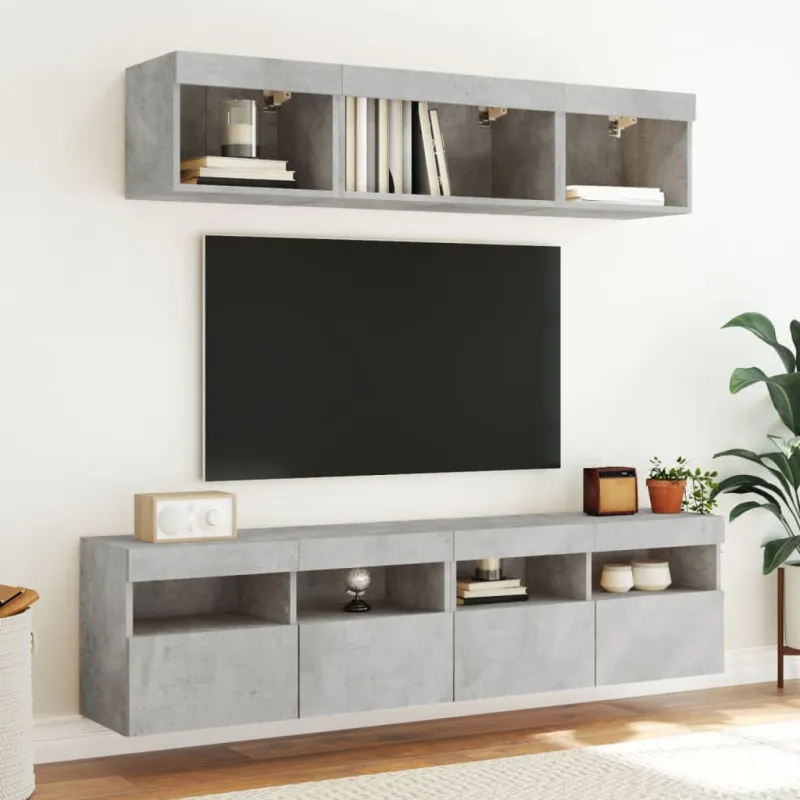 Sieninė TV spintelė su LED lemputėmis, betono pilka, 80x30x40cm
