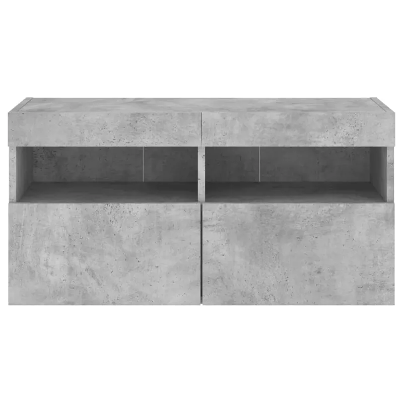 Sieninė TV spintelė su LED lemputėmis, betono pilka, 80x30x40cm