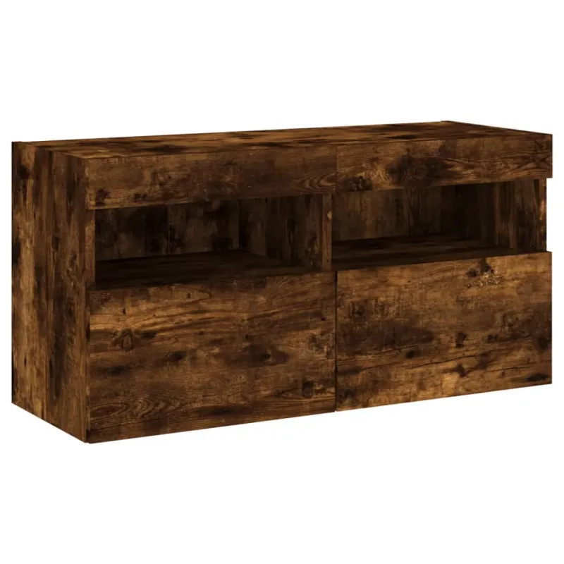 Sieninė TV spintelė su LED lemputėmis, dūminė, 80x30x40cm