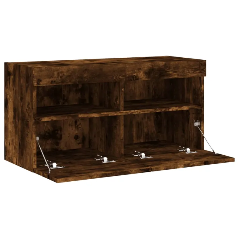 Sieninė TV spintelė su LED lemputėmis, dūminė, 80x30x40cm
