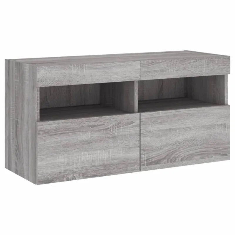 Sieninė TV spintelė su LED lemputėmis, pilka ąžuolo, 80x30x40cm