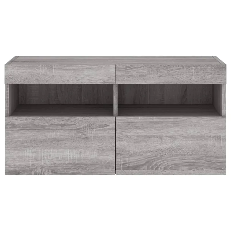 Sieninė TV spintelė su LED lemputėmis, pilka ąžuolo, 80x30x40cm
