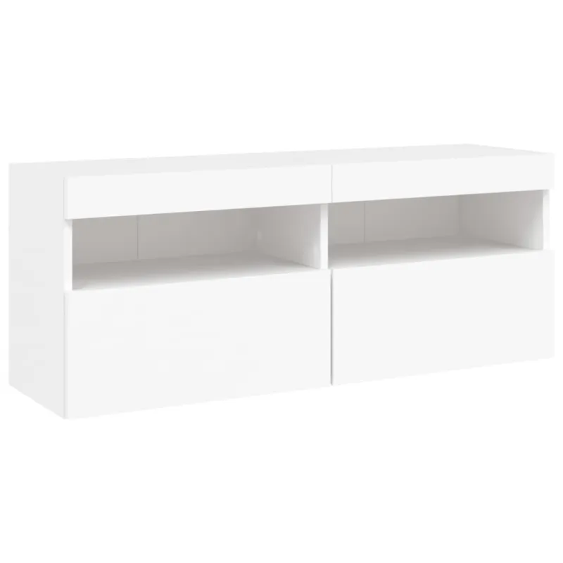 Sieninė TV spintelė su LED lemputėmis, balta, 100x30x40cm