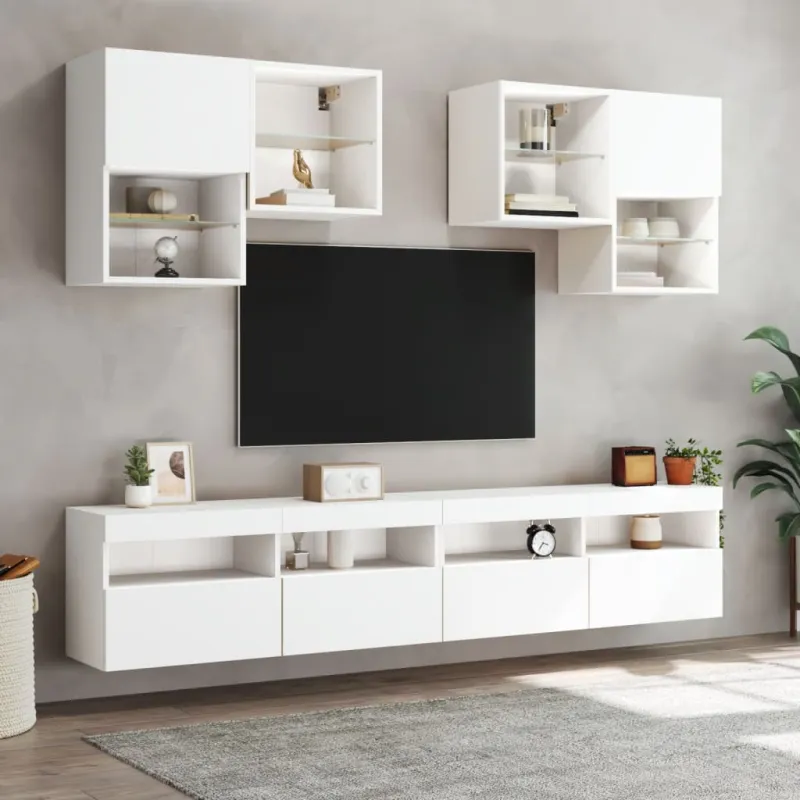 Sieninė TV spintelė su LED lemputėmis, balta, 100x30x40cm