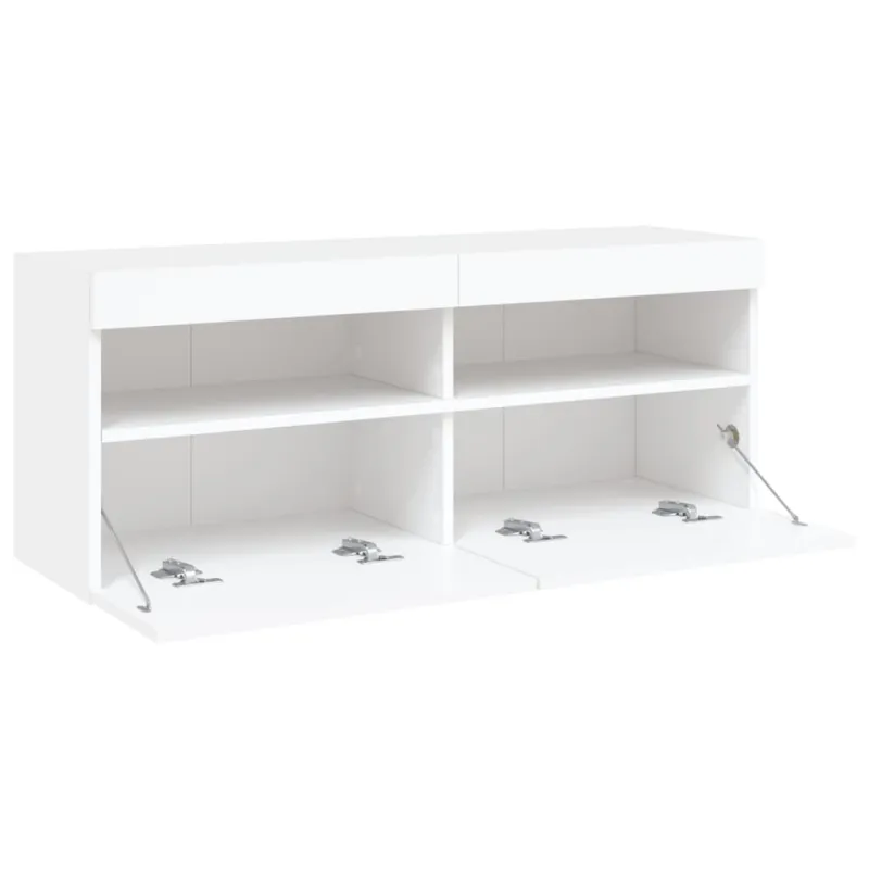 Sieninė TV spintelė su LED lemputėmis, balta, 100x30x40cm
