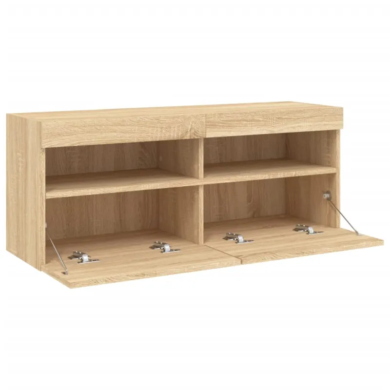 Sieninė TV spintelė su LED lemputėmis, ąžuolo, 100x30x40cm