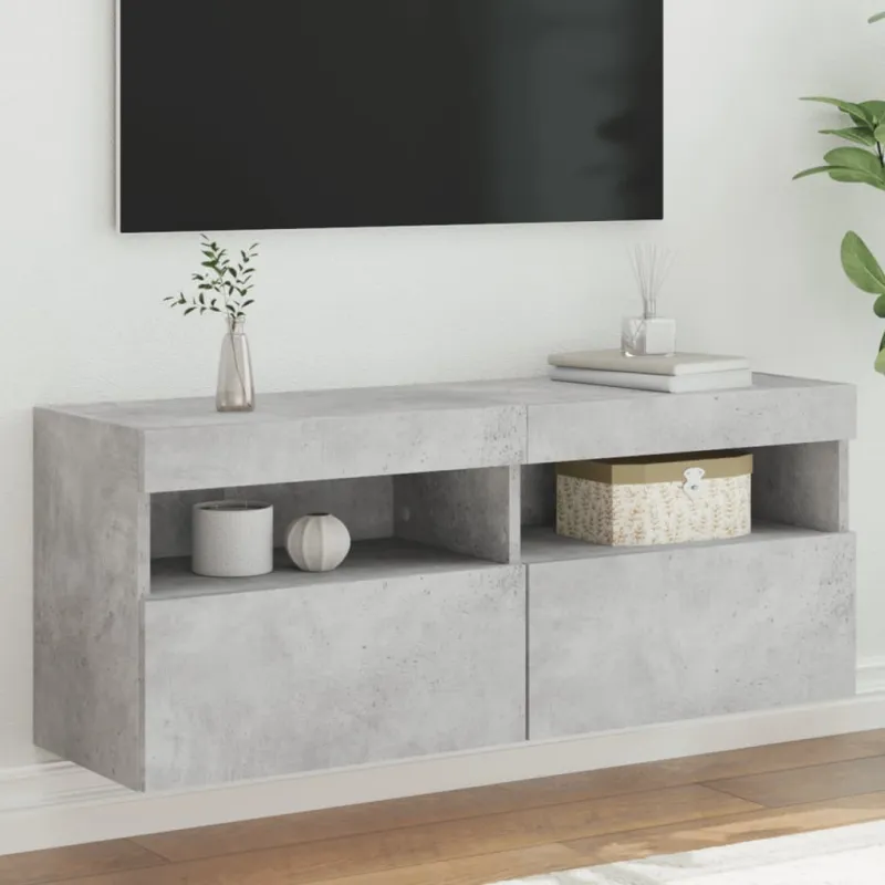 Sieninė TV spintelė su LED lemputėmis, betono, 100x30x40cm