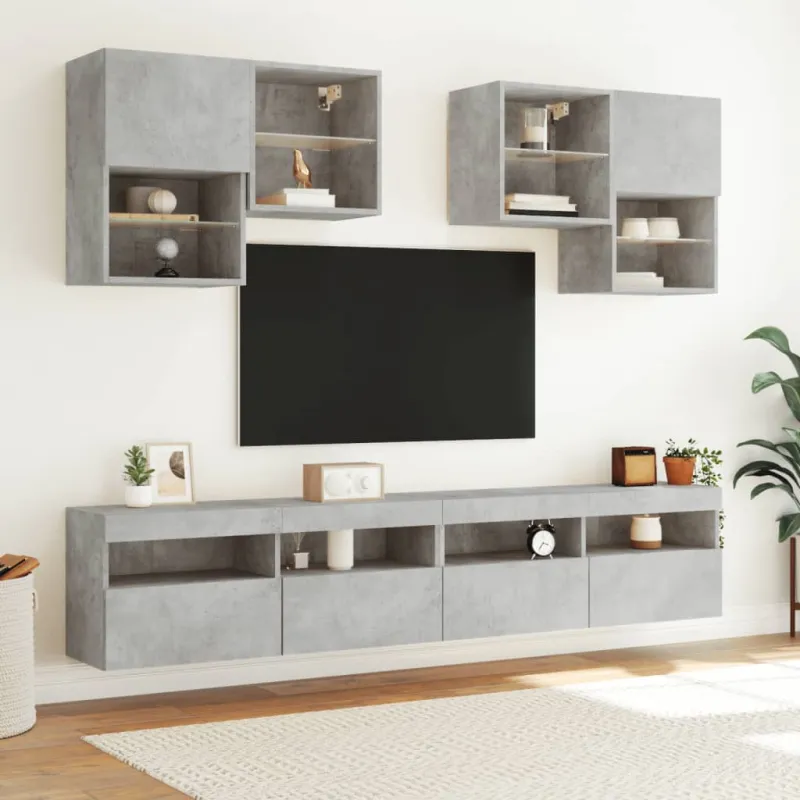 Sieninė TV spintelė su LED lemputėmis, betono, 100x30x40cm