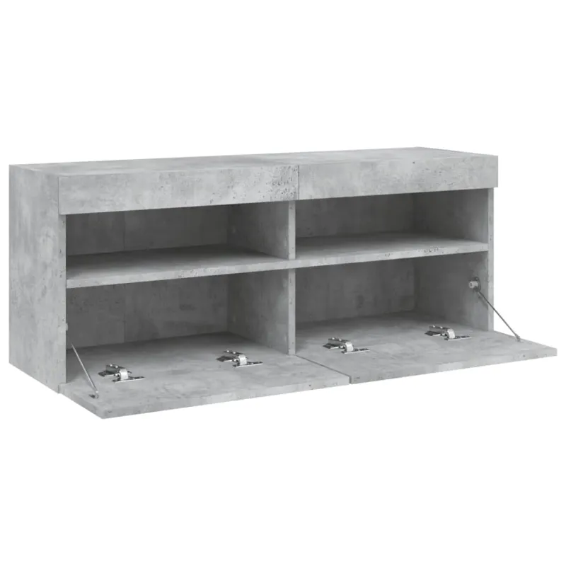 Sieninė TV spintelė su LED lemputėmis, betono, 100x30x40cm