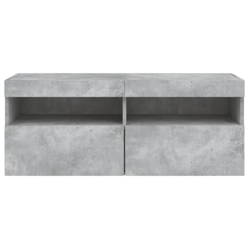 Sieninė TV spintelė su LED lemputėmis, betono, 100x30x40cm