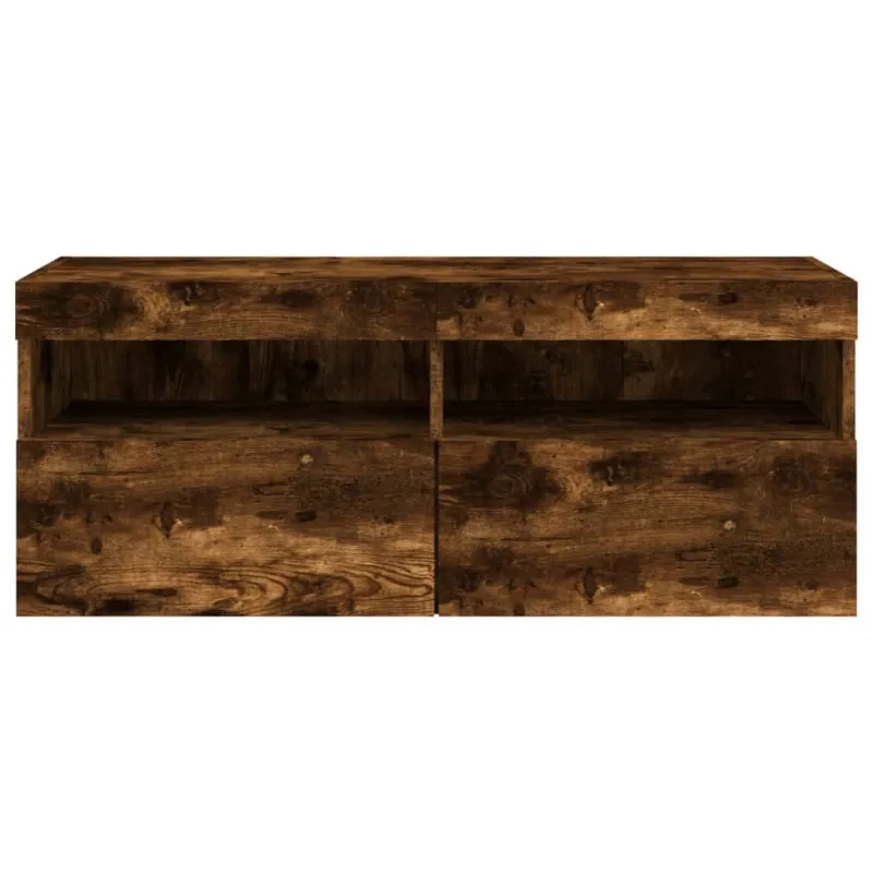 Sieninė TV spintelė su LED lemputėmis, dūminė, 100x30x40cm