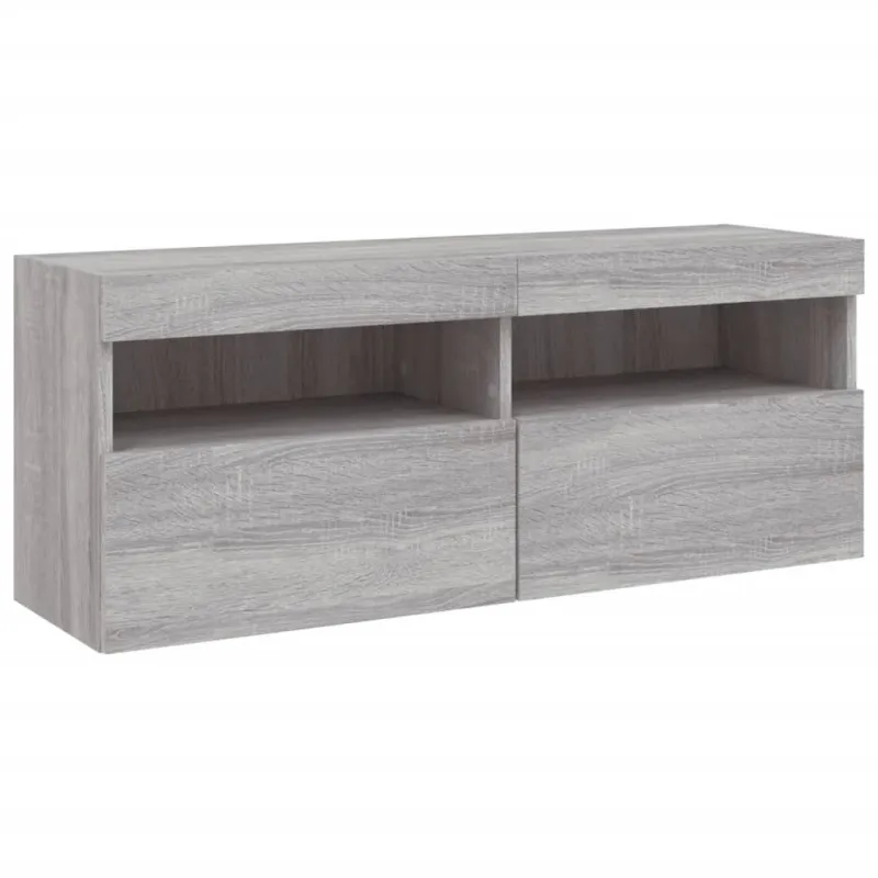 Sieninė TV spintelė su LED lemputėmis, pilka, 100x30x40cm
