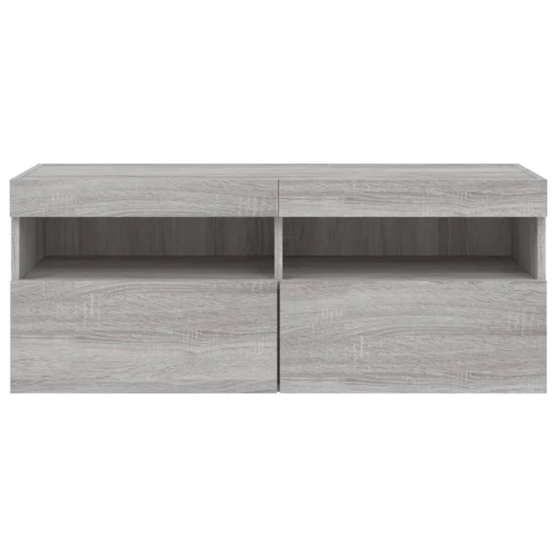 Sieninė TV spintelė su LED lemputėmis, pilka, 100x30x40cm