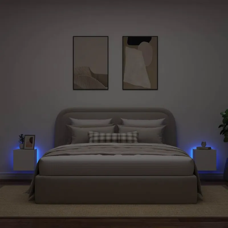 Sieninės TV spintelės su LED, 2vnt., baltos, 30,5x35x30cm