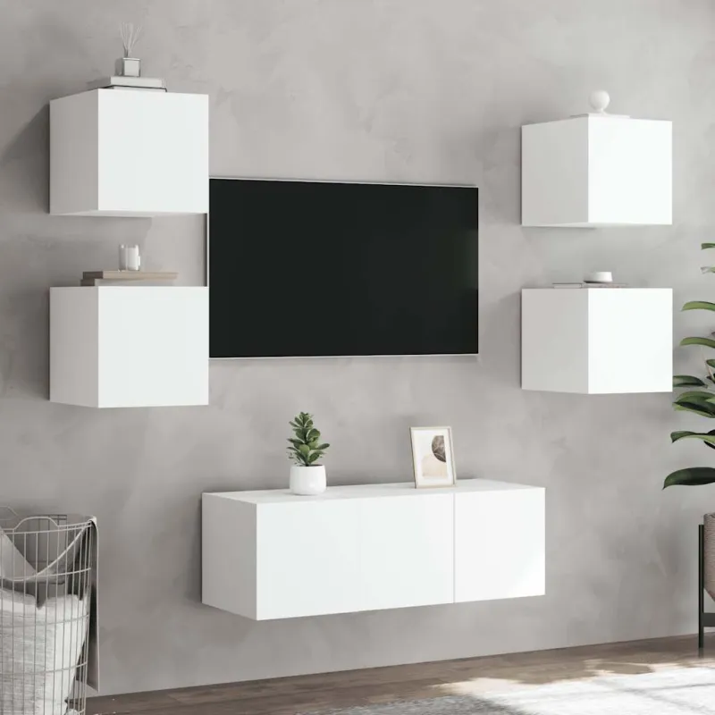Sieninės TV spintelės su LED, 2vnt., baltos, 30,5x35x30cm