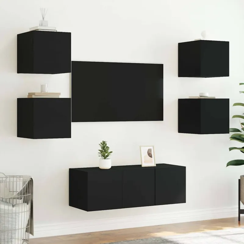 Sieninės TV spintelės su LED, 2vnt., juodos, 30,5x35x30cm