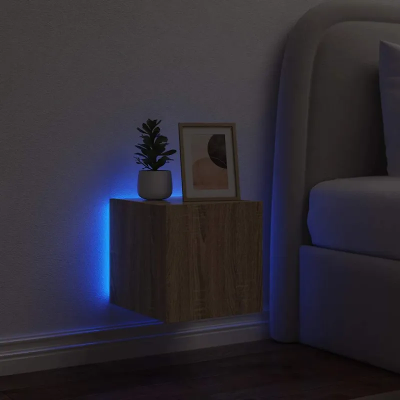 Sieninė TV spintelė su LED lemputėmis, ąžuolo, 30,5x35x30cm
