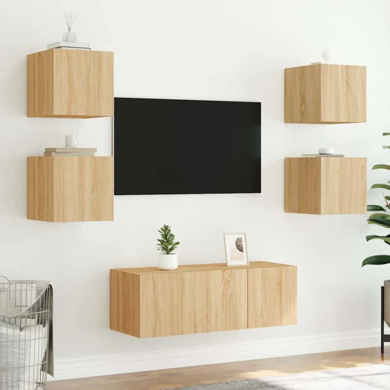 Sieninės TV spintelės su LED, 2vnt., ąžuolo, 30,5x35x30cm