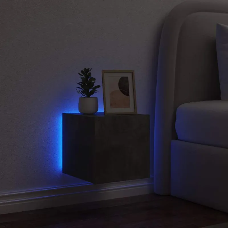 Sieninė TV spintelė su LED lemputėmis, betono, 30,5x35x30cm