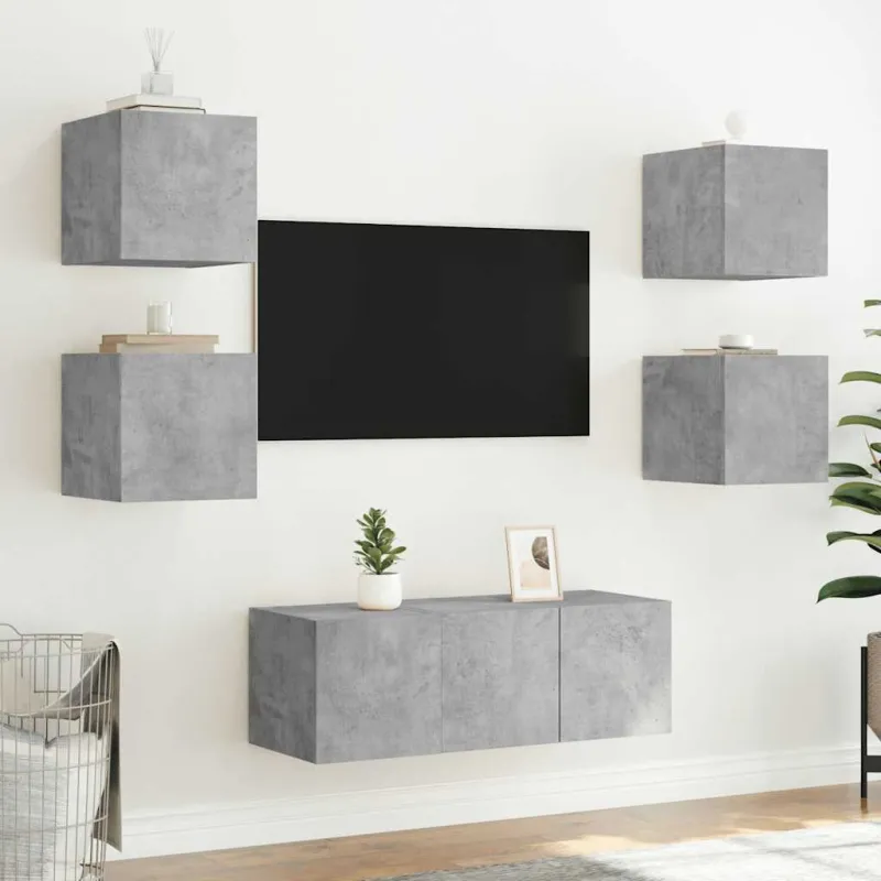 Sieninė TV spintelė su LED lemputėmis, betono, 30,5x35x30cm
