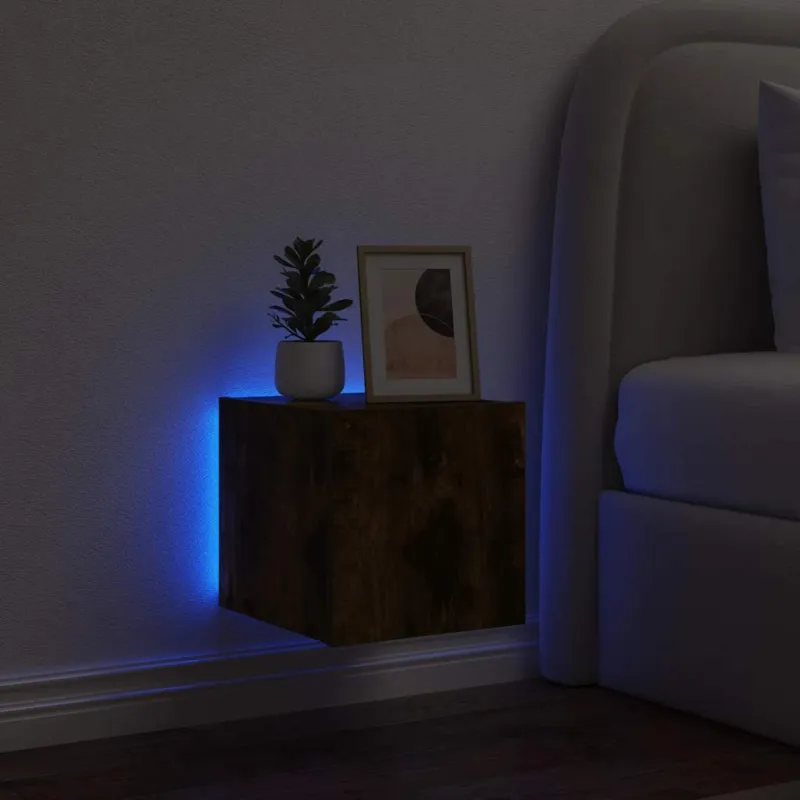 Sieninė TV spintelė su LED lemputėmis, dūminė, 30,5x35x30cm