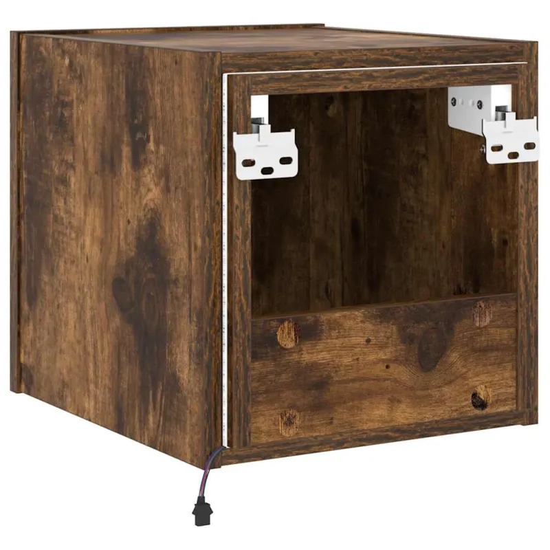 Sieninė TV spintelė su LED lemputėmis, dūminė, 30,5x35x30cm