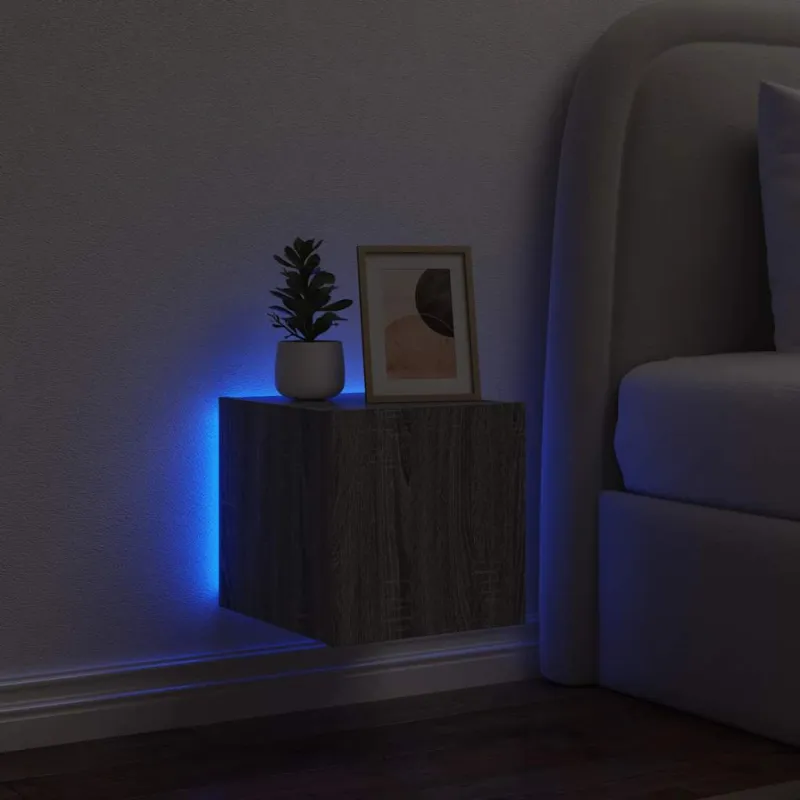 Sieninė TV spintelė su LED lemputėmis, pilka, 30,5x35x30cm