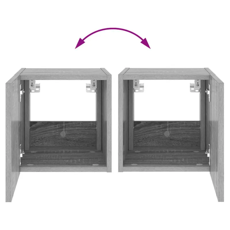 Sieninė TV spintelė su LED lemputėmis, pilka, 30,5x35x30cm