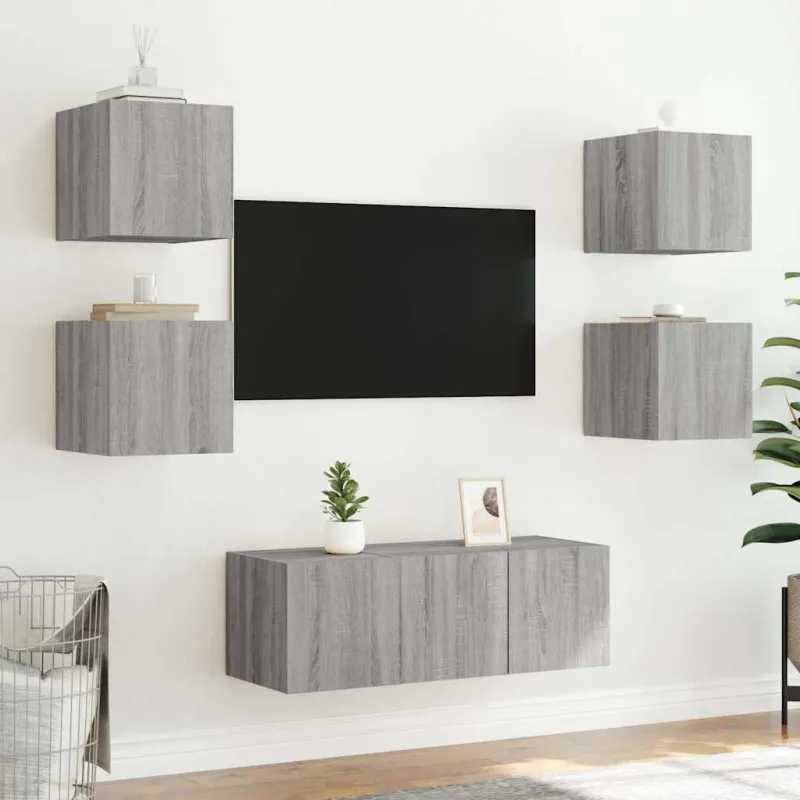 Sieninės TV spintelės su LED, 2vnt., pilkos, 30,5x35x30cm