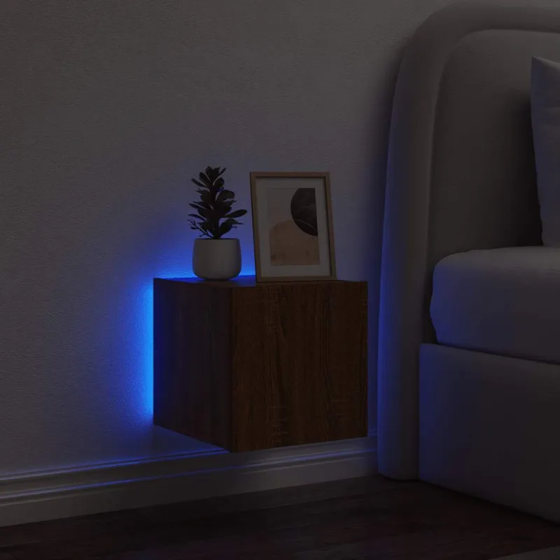 Sieninė TV spintelė su LED lemputėmis, ruda, 30,5x35x30cm