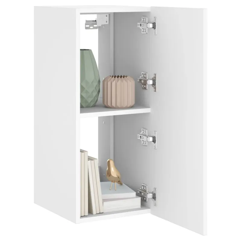 Sieninė TV spintelė su LED lemputėmis, balta, 30,5x35x70cm