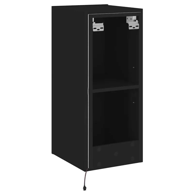 Sieninė TV spintelė su LED lemputėmis, juoda, 30,5x35x70cm