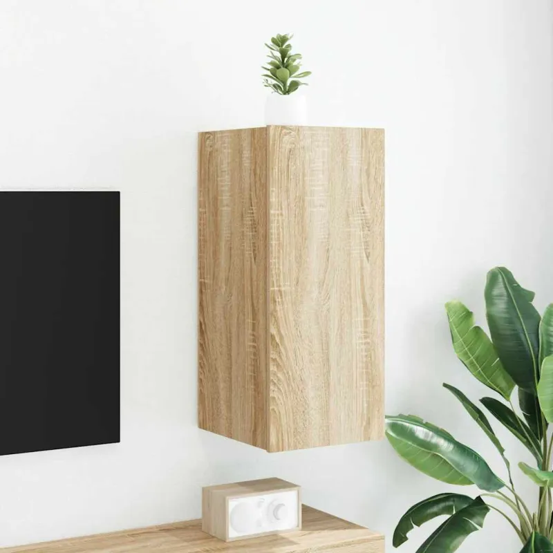 Sieninė TV spintelė su LED lemputėmis, ąžuolo, 30,5x35x70cm
