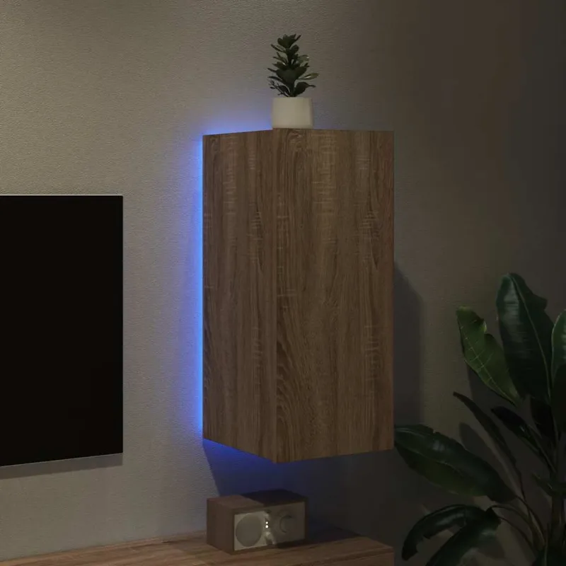 Sieninė TV spintelė su LED lemputėmis, ąžuolo, 30,5x35x70cm