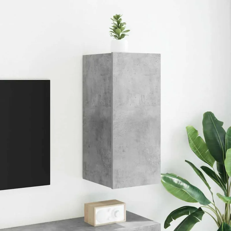 Sieninė TV spintelė su LED lemputėmis, betono, 30,5x35x70cm