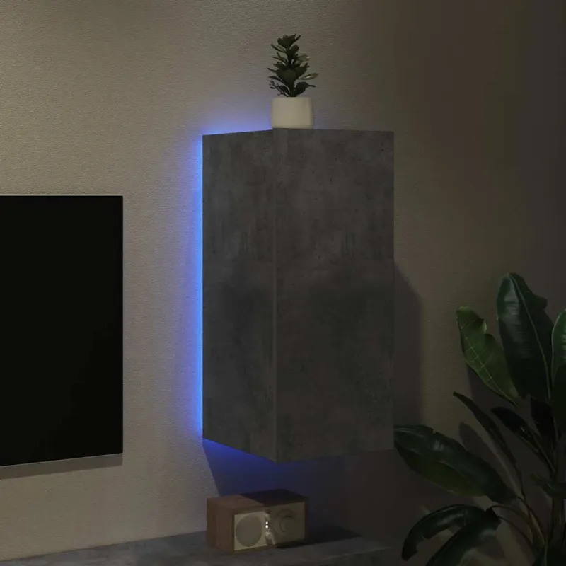 Sieninė TV spintelė su LED lemputėmis, betono, 30,5x35x70cm