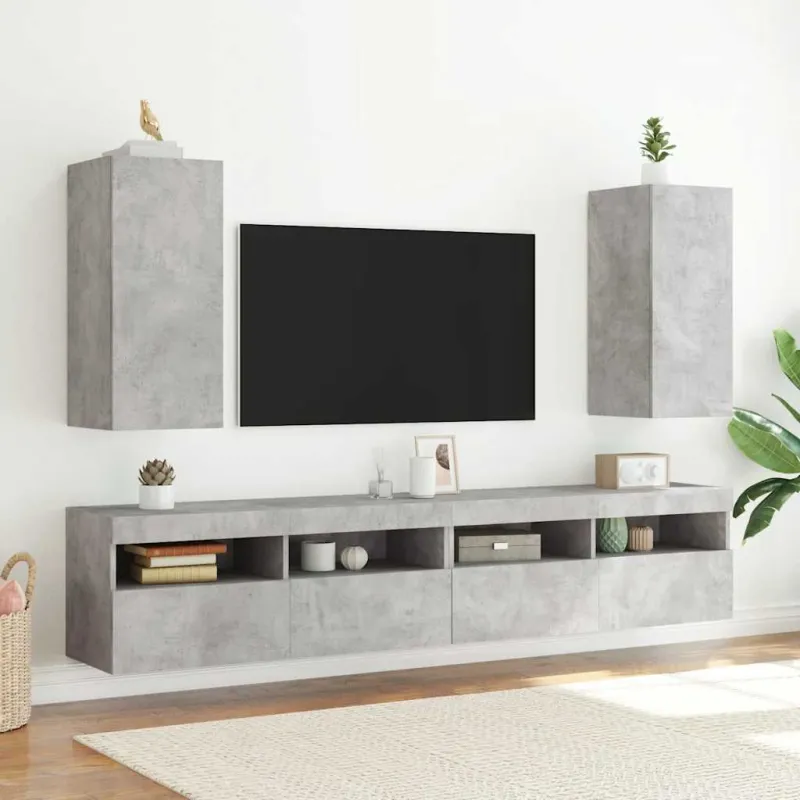 Sieninė TV spintelė su LED lemputėmis, betono, 30,5x35x70cm